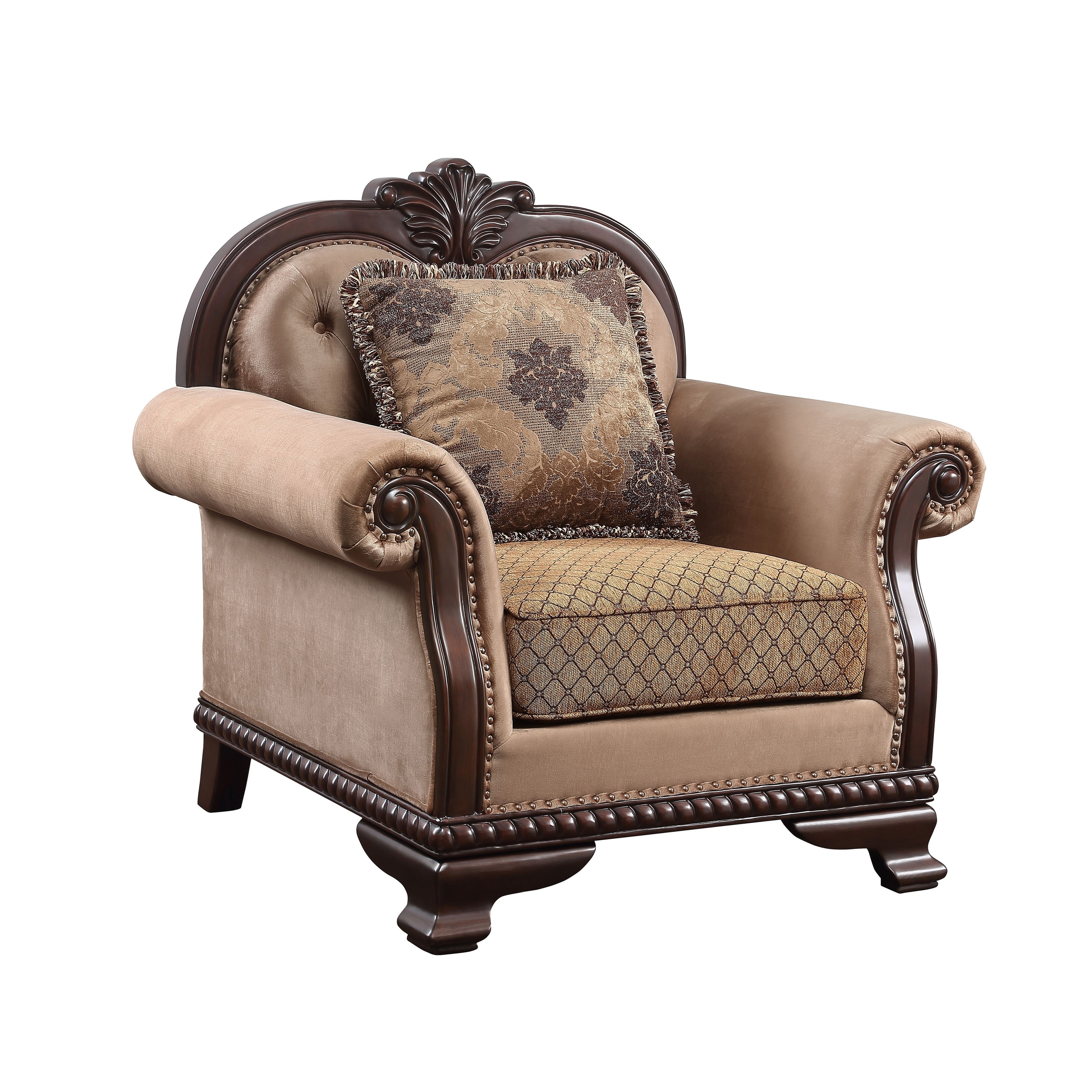 Louis Espresso Button-Tufted Accent Chair with Nailheads Trim