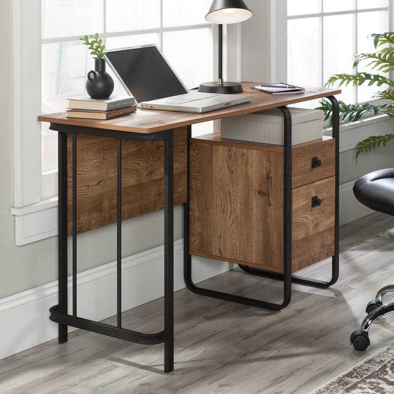 Brown Industrial Computer Desk with Storage Drawer for Home Office Workstation
