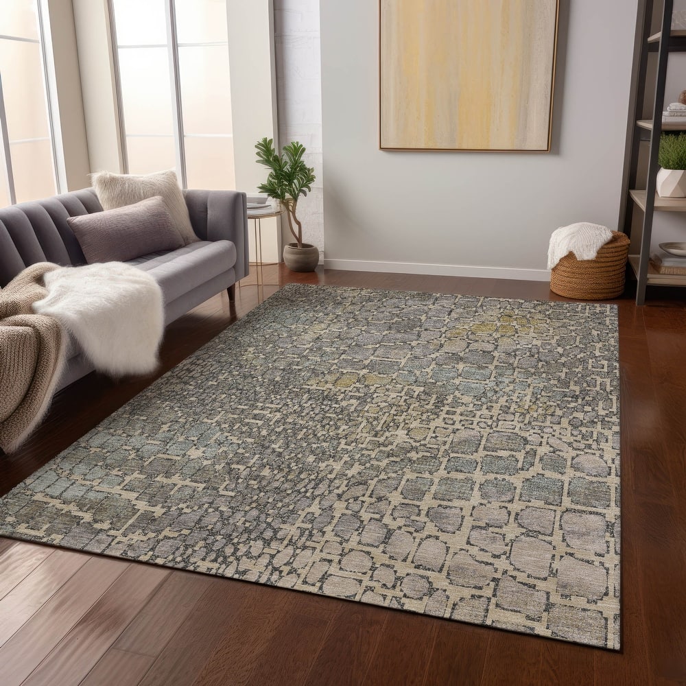 Machine Washable Indoor/ Outdoor Modern Cobble Chantille Rug
