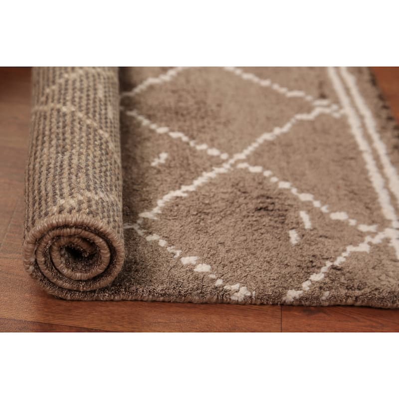 Brown Moroccan Oriental Foyer Rug Hand-Knotted Wool Carpet - 2'0"x 3'0"