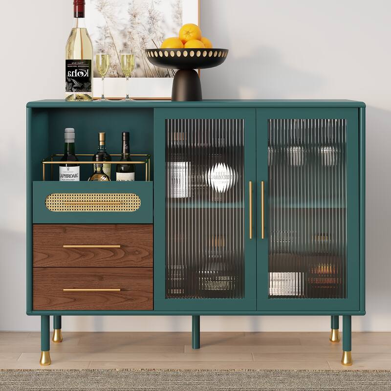 Accent Cabinet with Adjustable Shelves & Wine Rack Modern Bar Cabinet - Green