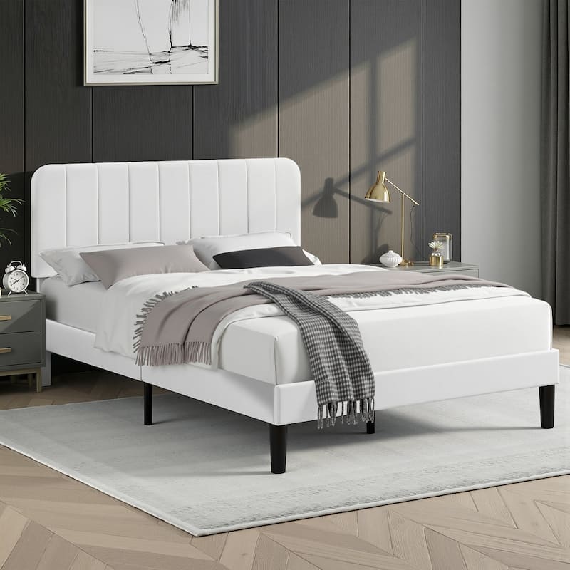 VECELO Modern Upholstered Platform Bed Frame with Adjustable Velvet Headboard Under-Bed Space for Storage No Box Spring Needed