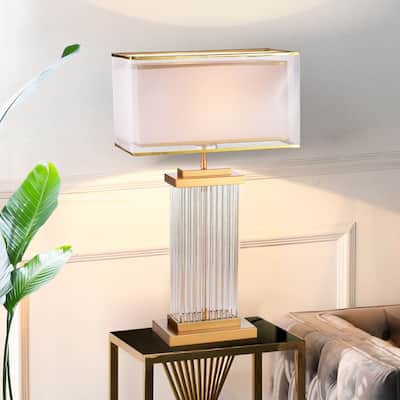 Larah Matte Gold 1-Light Table Lamp with Double Fabric Rectangle Shade