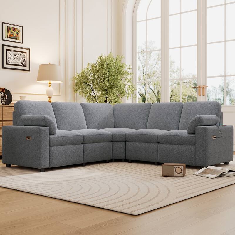 88.9" Linen Power Recliner Sectional Sofa with Storage Drawers