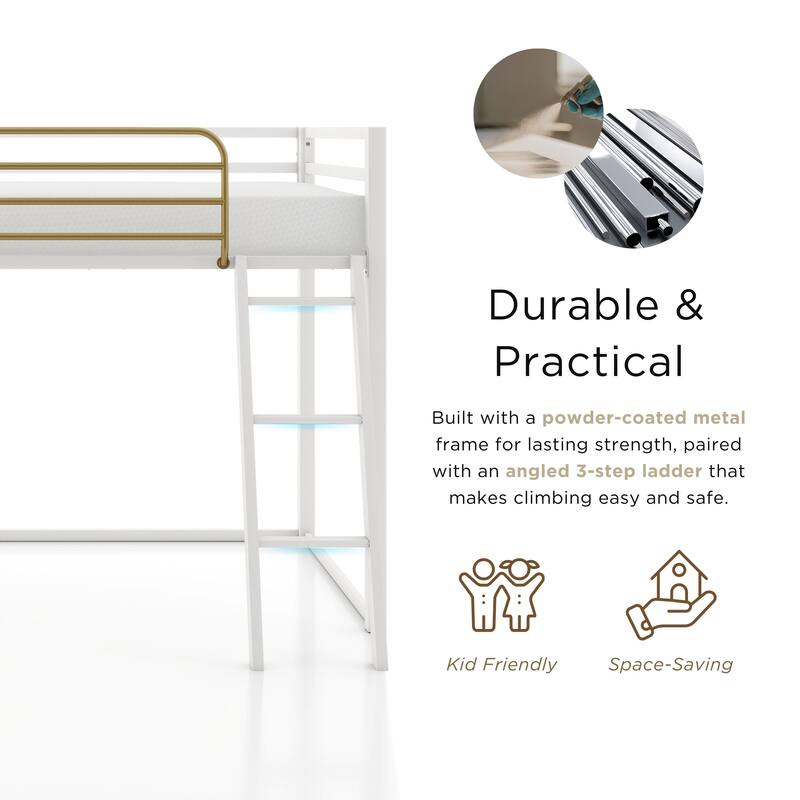 Furniture of America Haven Twin Size Metal Junior Loft Bed with Ladder.