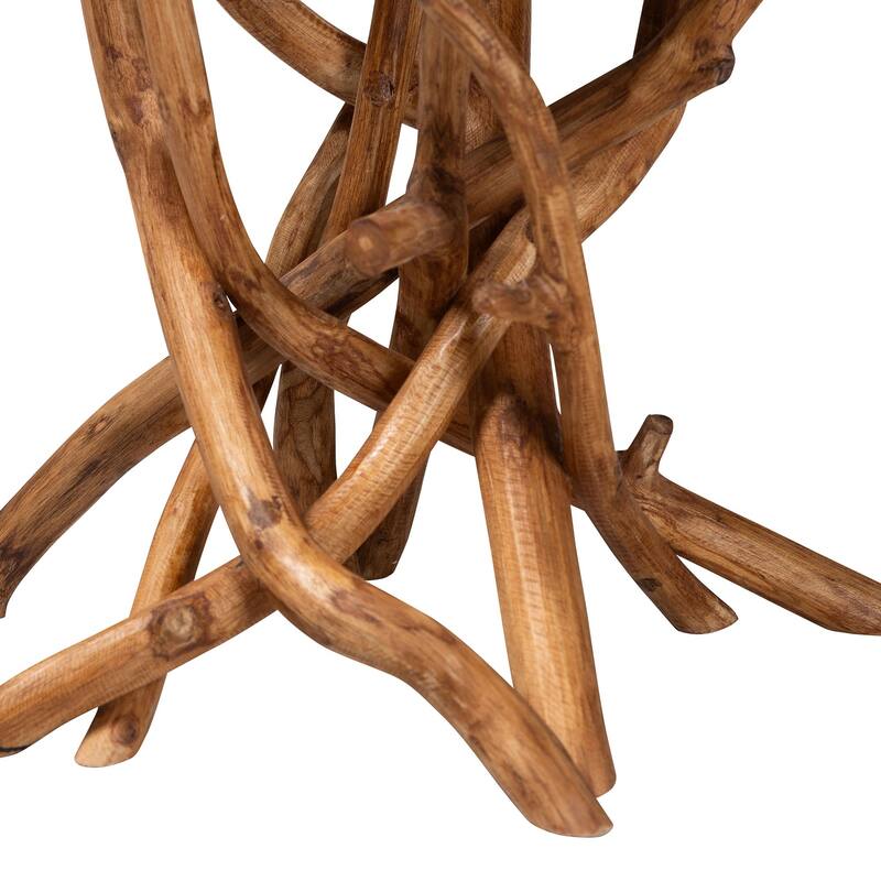 Amada Teak Wood Epoxy Resin End Table - Round Live Edge Side Table with Branch Legs, Handcrafted Modern Rustic Accent Table