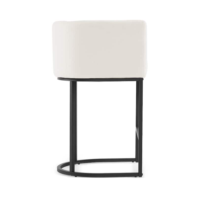 26 in. Counter Height Low Back Bar Stool with Metal Frame Modern Barrel Fabric Bar Stool for Kitchen Island