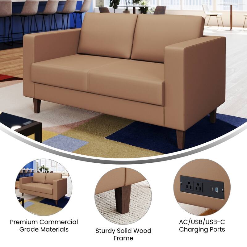 Commercial Lobby Loveseat with 2 Outlets/1 USB/1 USB-C Ports - 56.5"W x 31.25"D x 32.5"H