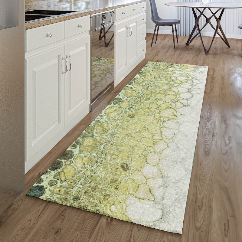 Premium Washable Super Soft Abstract Ombre Mayfield Rug - Olive - 2' 3" x 7' 6"