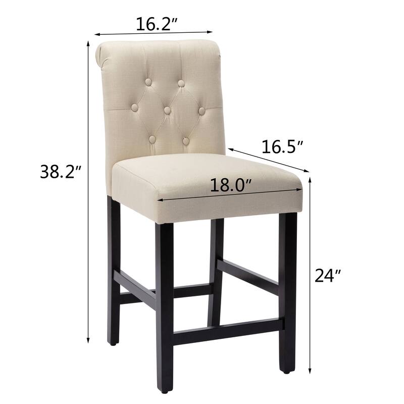 24 inches Fabric Counter Height Bar stools Upholstered Button Tufted Island Chairs Set of 2