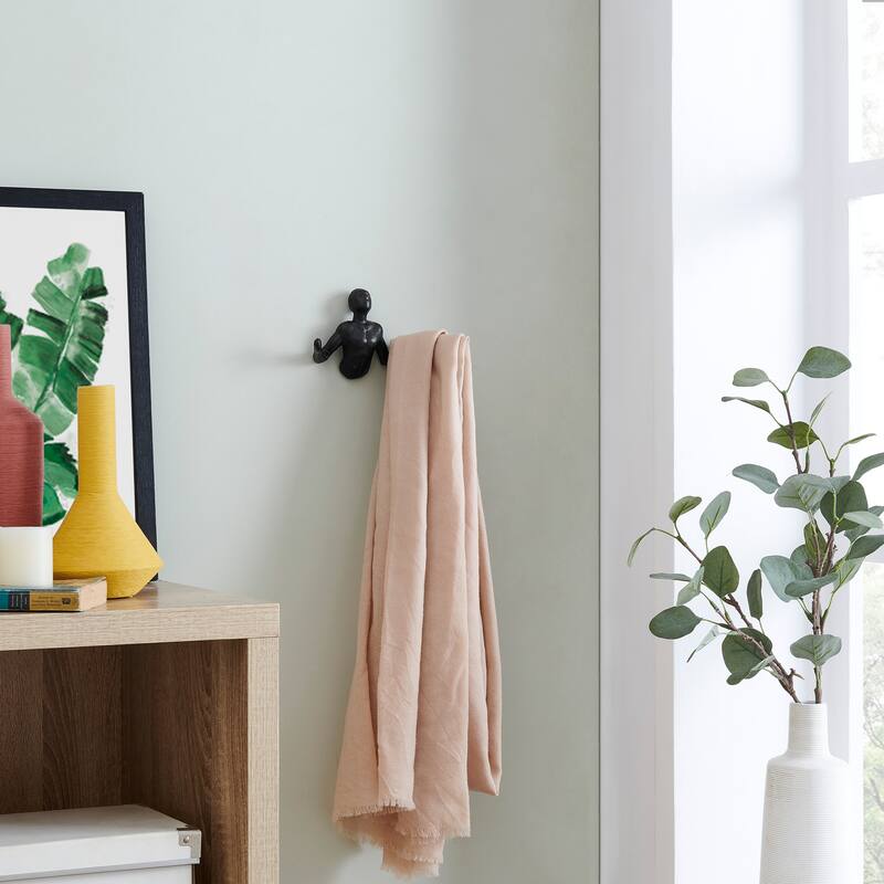 "Palms Up" Cast Iron Decorative Black Wall Mount Hooks (Set of 2)