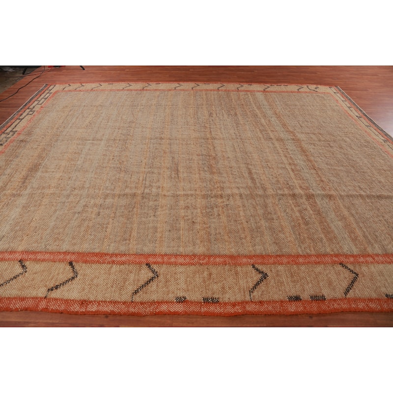 Hand Woven Oriental 100% Jute Carpet Southwestern Modern Brown Kilim Area Rug - 13' 4'' X 10' 6''