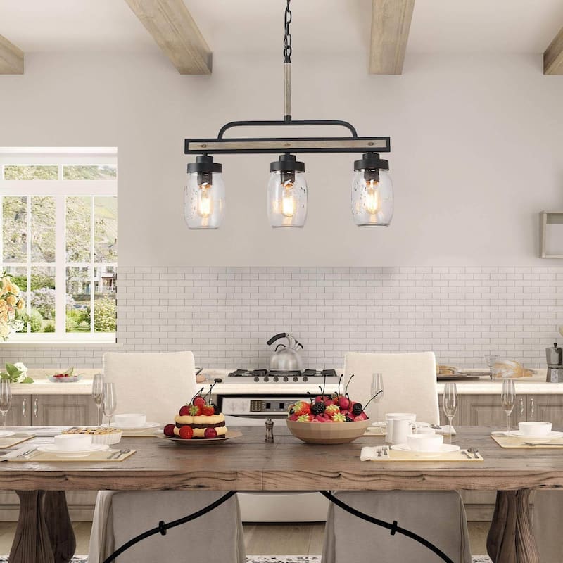 Modern Farmhouse 3/4-Light Mason Jar Glass Chandelier for Kitchen Island