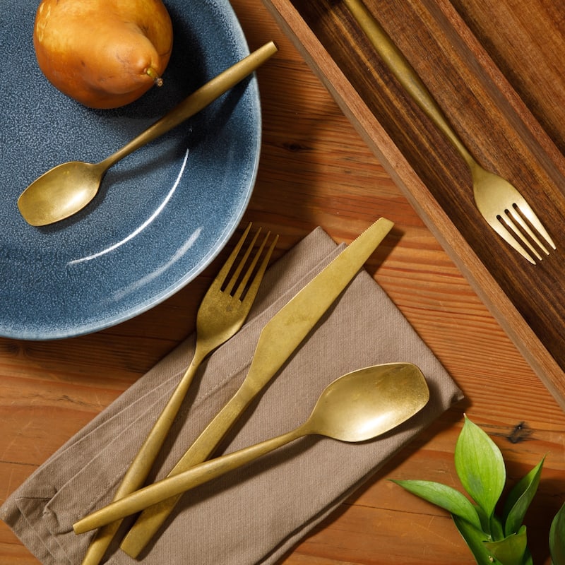 Bloomhouse 20 Piece Flatware 18/10 Stainless Steel Silverware Cutlery Utensil Set With Acacia Wood Caddy - Service for 4