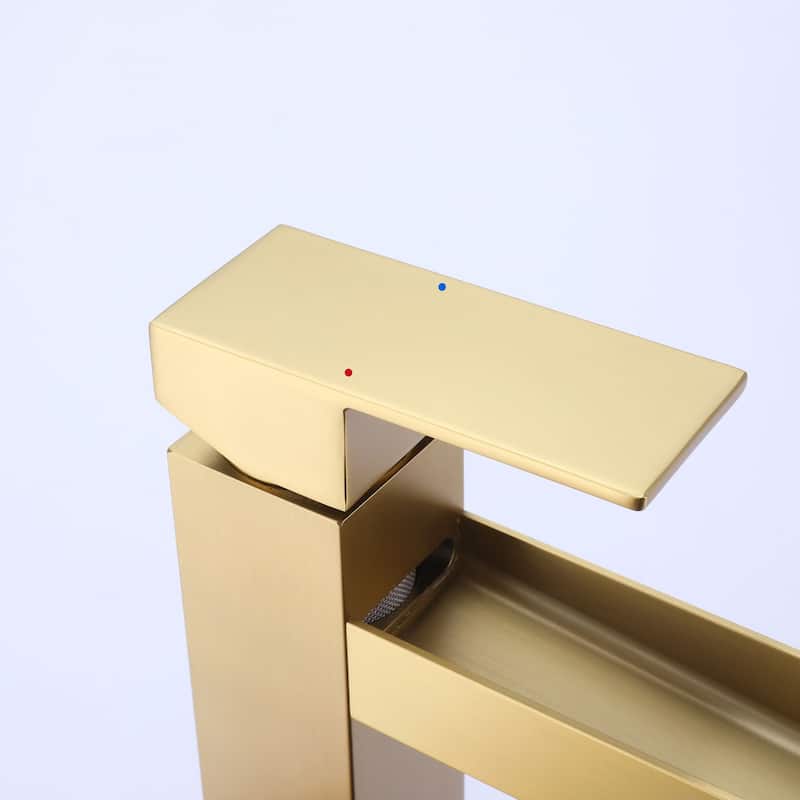Single Handle Bathroom Vessel Faucet Brushed Gold Bathroom Sink Vessel Faucet One Holes Modern Tall High Basin Vanity Taps