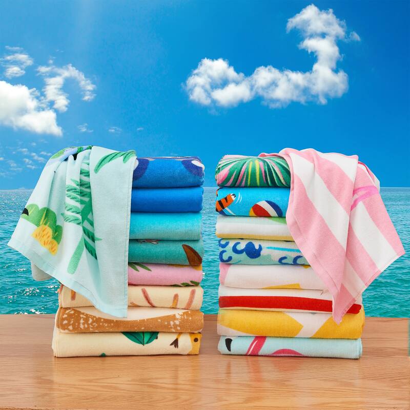 Linery & Co. 100% Cotton Printed Beach Towel for Kids, 30" x 60"