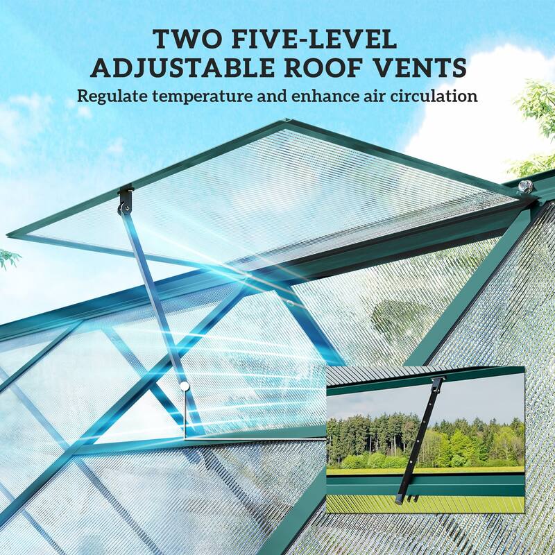 Outsunny 11x6 ft Polycarbonate Greenhouse with Swing Door and Two Adjustable Roof Vents, Aluminum Walk-in Greenhouse