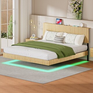 Floating Bed Frame with LED Lights & Charging Station - Bed Bath ...