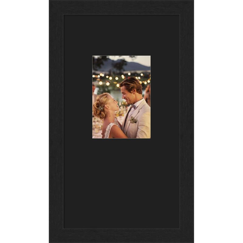 Grace Brushed Gold Narrow Framed Picture Frame, Photo Frame - 10x18 Matted Black 5x7 - Grace Brushed Metallic Black Narrow