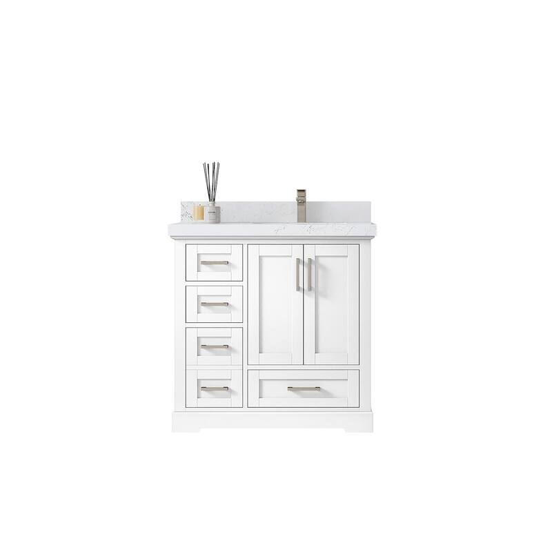 Willow Collections 36 x 22 Boston Right Offset Sink Bathroom Vanity with Quartz or Marble Countertop