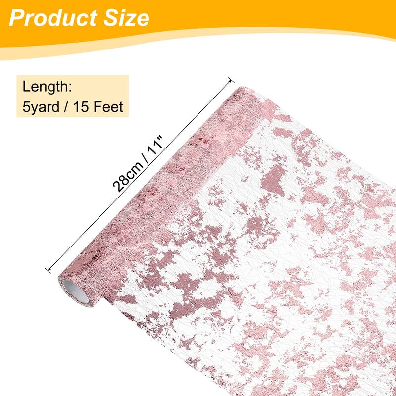 Table Runner, Sequin Gold Foil Thin Mesh Metallic Table Runner - Rose Pink Gold - 15 Feet