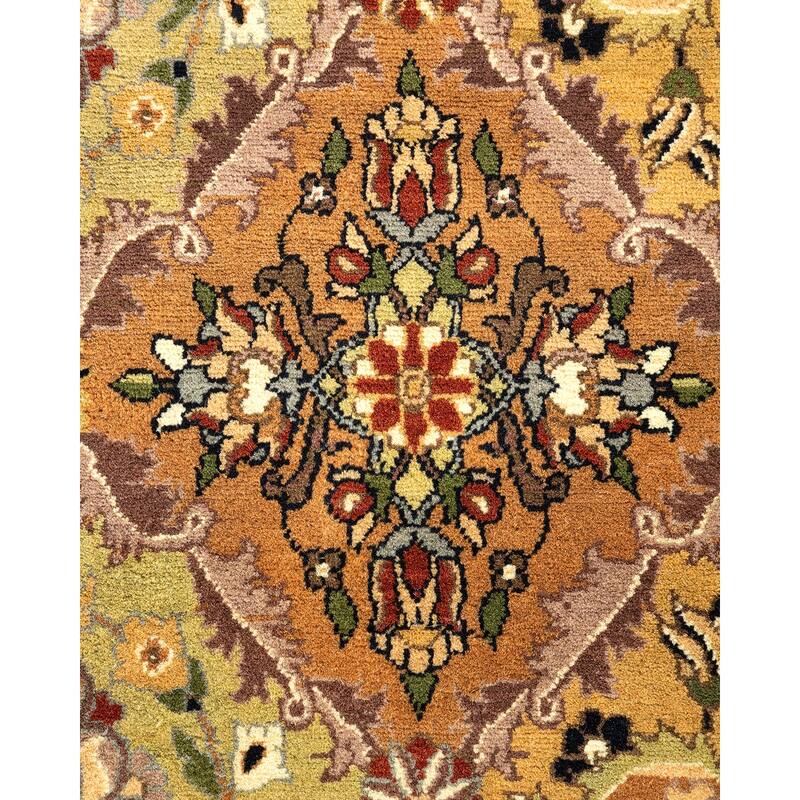 Overton Handknotted Wool Traditional Oriental Yellow Octagon Area Rug - 6' x 9'