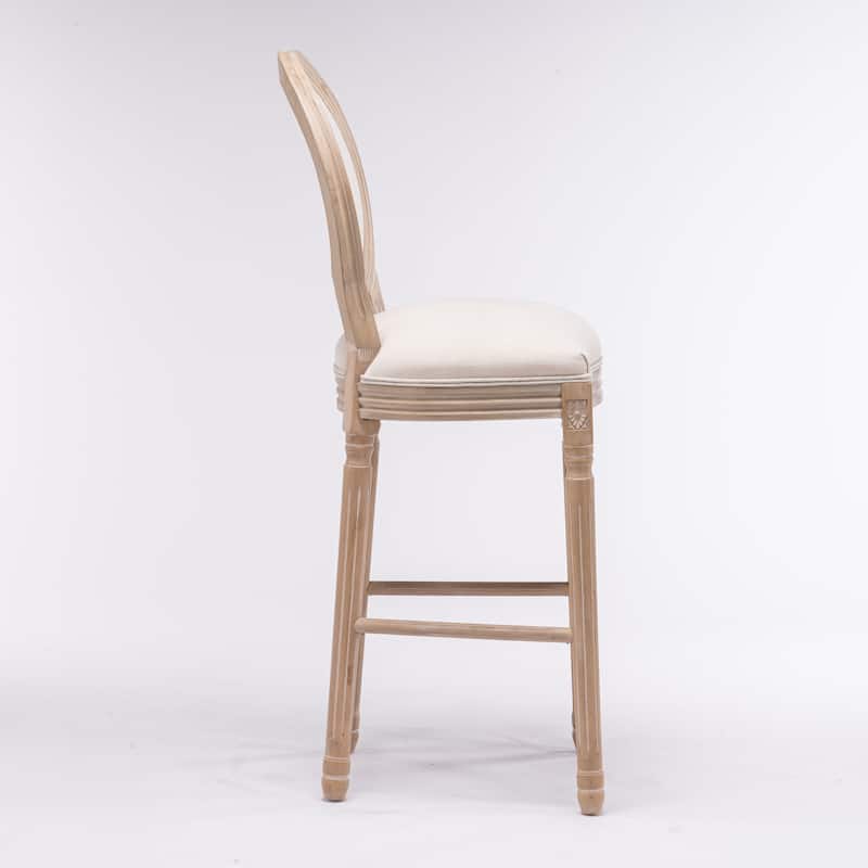 French Country Wooden Barstools With Upholstered Seating,Beige and Natural,Set of 2