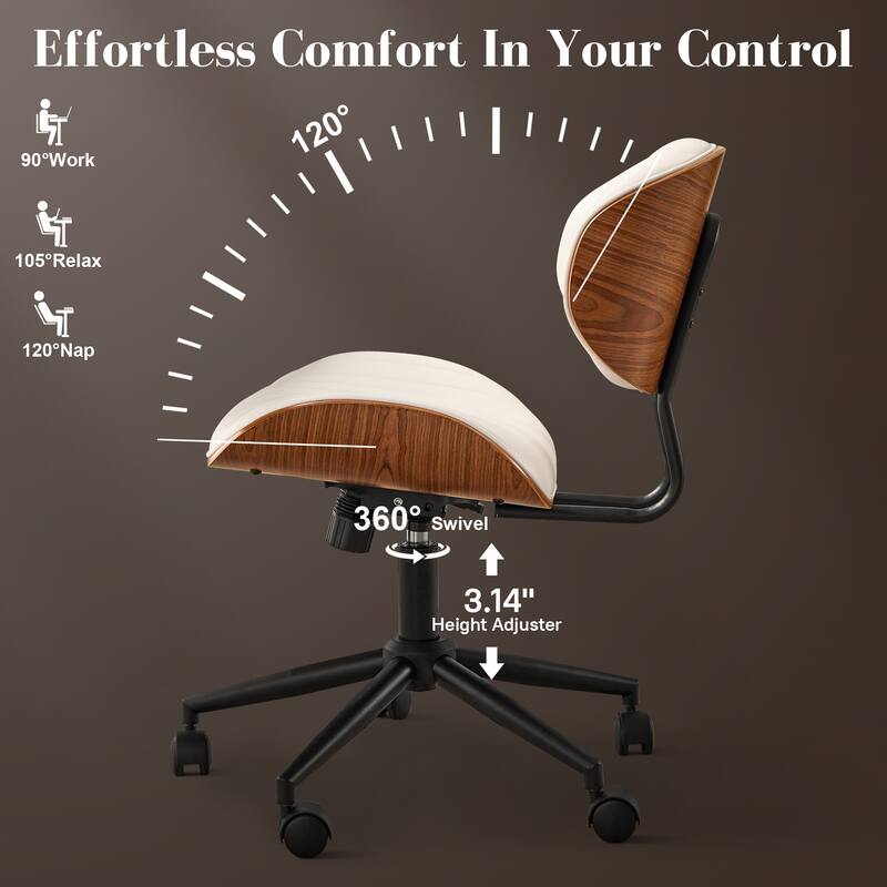 HOOOWOOO Modern Ergonomic Adjustable PU Curved Office Chair