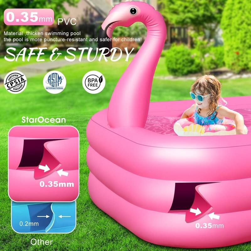 Inflatable Pool with Lights, Solar Flamingo Swimming Pool for Kids