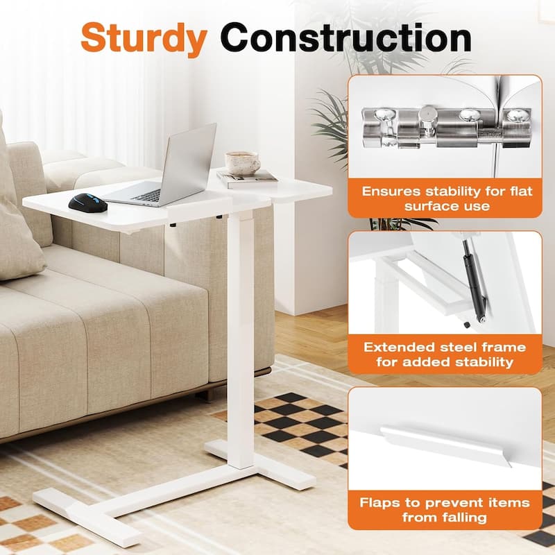 Overbed Bedside Table, Mobile Standing Desk Adjustable Height, Small Rolling Laptop Computer with Wheels, Tiltable Desktop