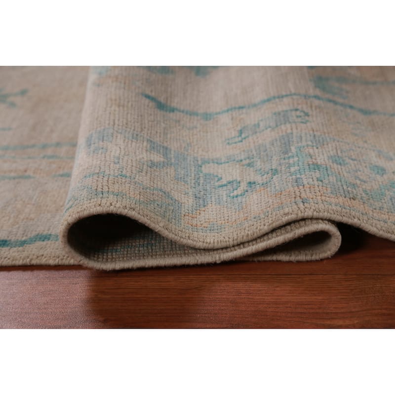 Hand Knotted Oriental 100% Wool Carpet Transitional Floral Beige & Ivories Oushak Runner Rug - 9' 10'' X 2' 8''