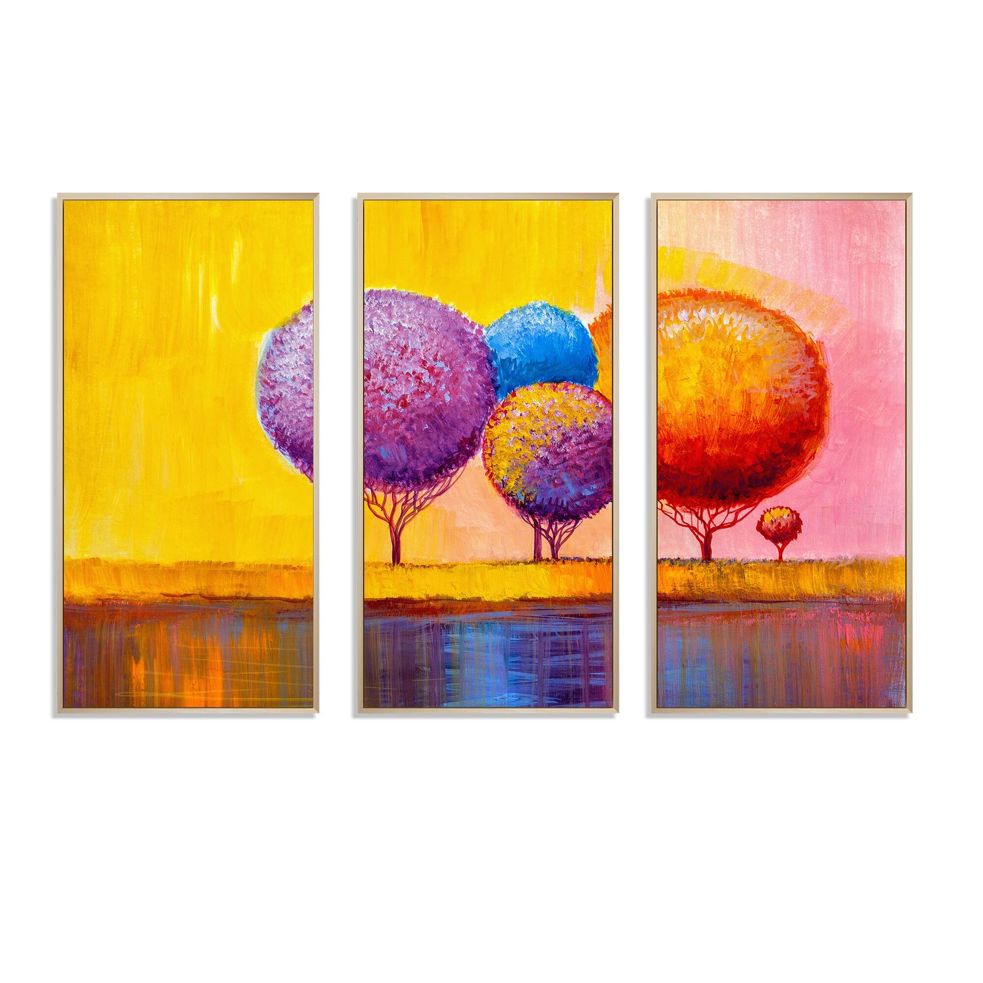 Designart "Autumn Fantasy Trees I" Modern Framed Art Prints Set of 3