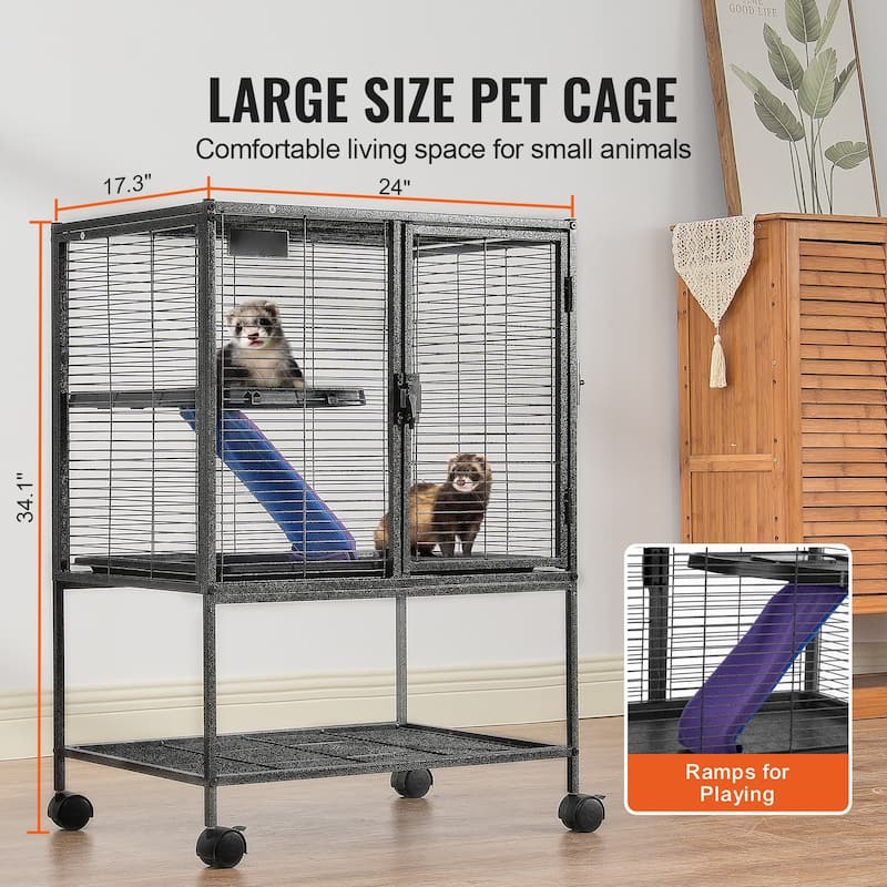 Rolling Metal Ferret Cage, Large Critter Nation Cage, Small Animal Cage with Ramps & Tray, Easy to Set up for Pet Rats