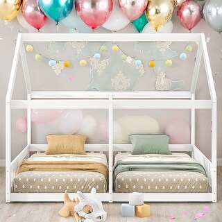 Twin Size House Shaped Platform Beds,2 In 1 Beds,Two Shared Beds