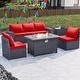 preview thumbnail 69 of 99, Outdoor Patio Furniture Set, All Weather PE Wicker Sectional Conversion Sofa set with Firepit(Optional)