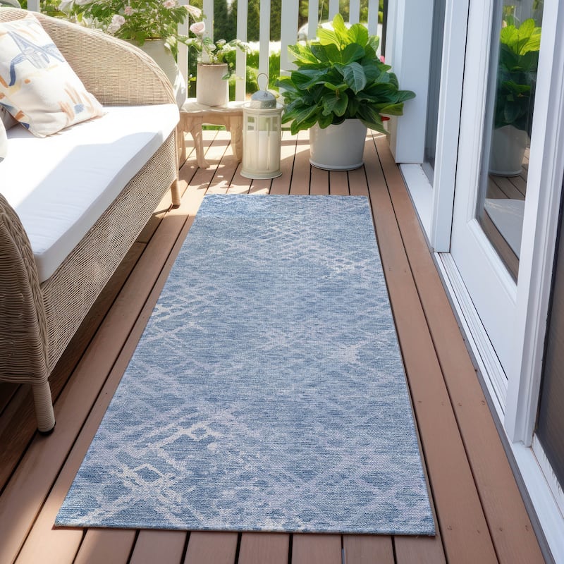Machine Washable Indoor/ Outdoor Chantille Vintage Trellis Rug - Sky - 2'3" x 7'6"