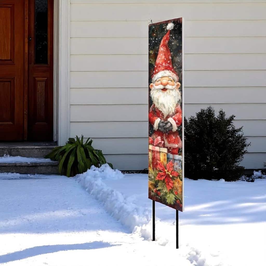 HomeRoots 42" Black Green Red And White Solid Wood Christmas Santa Garden Stake