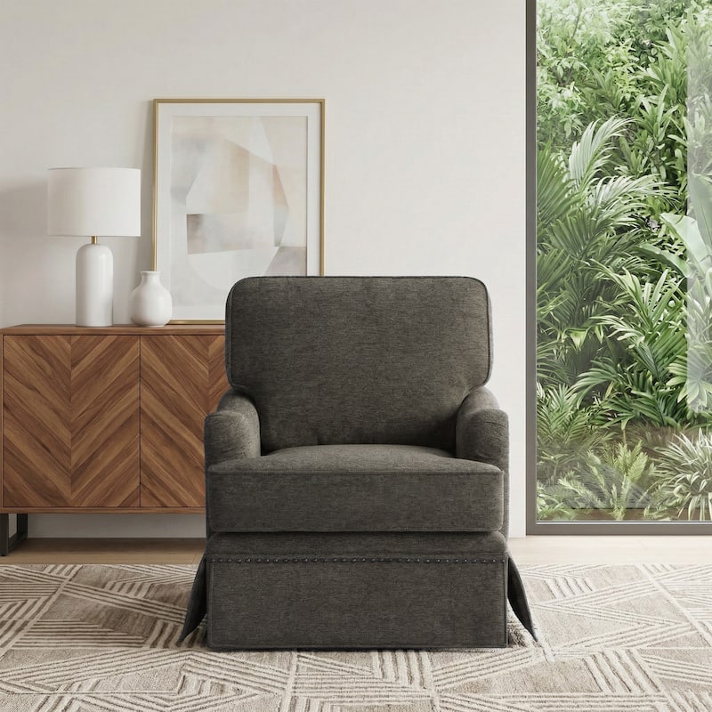 Chenille Swivel Accent Chair with Nailhead Trim Skirt