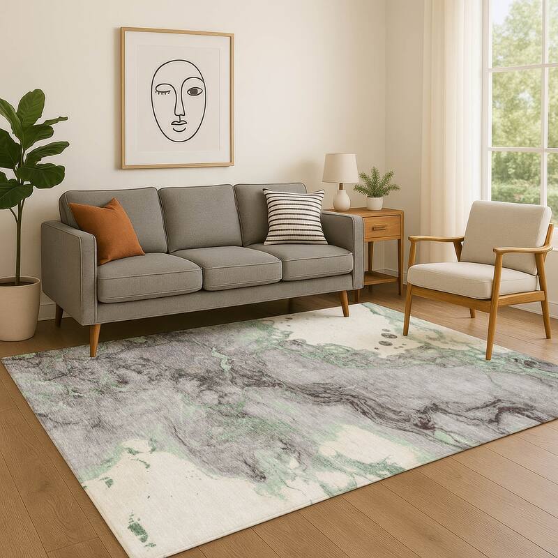 Premium Washable Super Soft Modern Crackle Mayfield Rug - Green - 2'6" x 3'10"