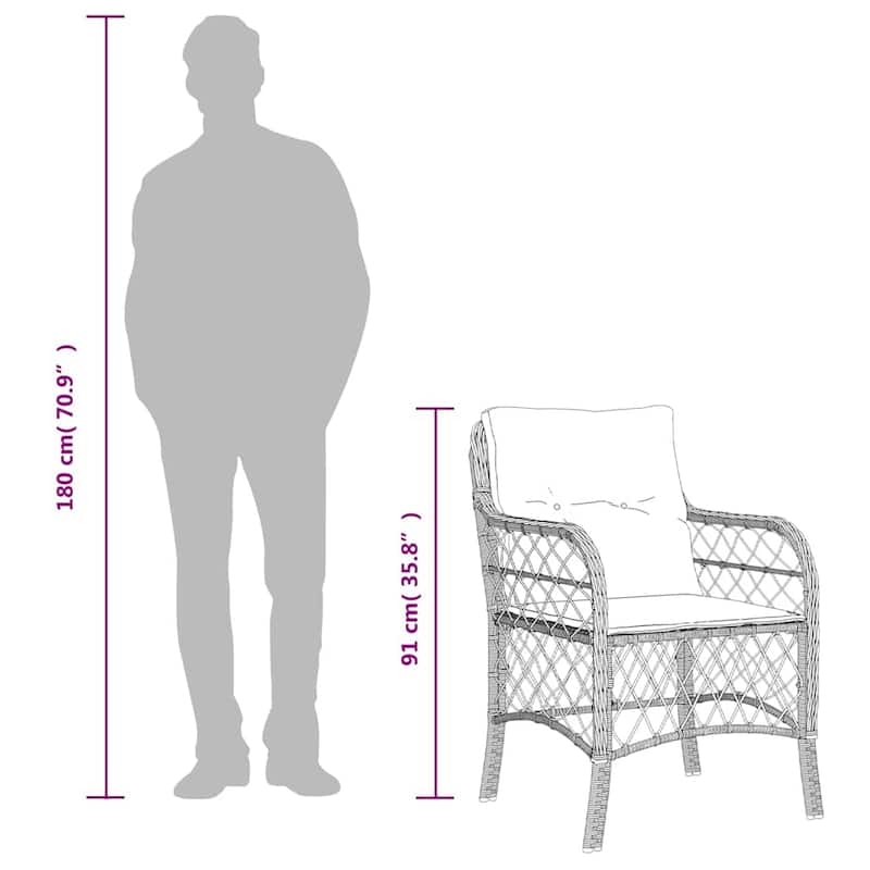 vidaXL Patio Dining Set with Cushions Table and Chair 7 Piece Poly Rattan