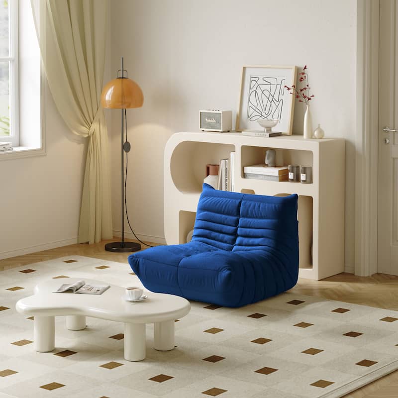 Lazy Floor Sofa Couches,Teddy Velvet Lounge Chair - Blue