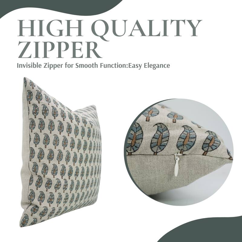 Fabdivine Block Print 12x20 Inch Pillow Cover Pure Linen Floral Farmhouse Decor Accent for Brown Soft, Cushion Case, Kanak Buti