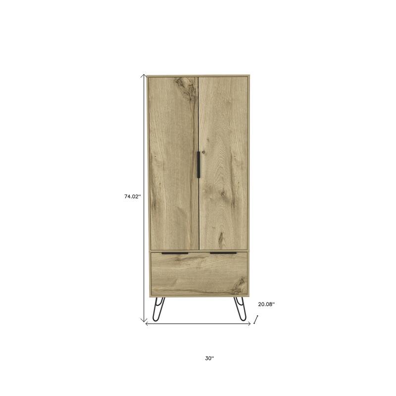 HomeRoots 74" Oak Wood Two Door Single Drawer Combo Dresser