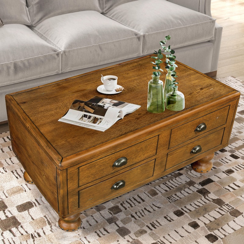 40" Solid Wood Rectangle Coffee Table with 4 Drawers
