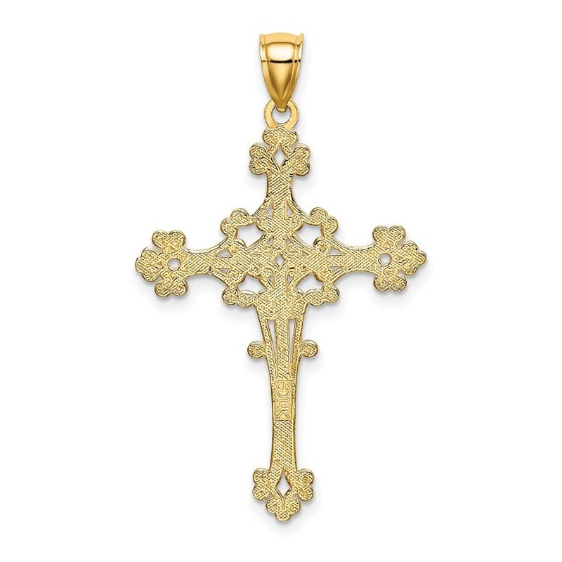 Curata 14k Yellow Gold Beaded Filigree Large Cross Pendant Necklace 18mm x 33mm