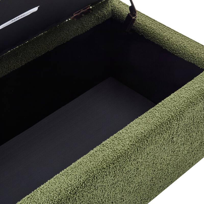 Textured Boucle Fabric Storage Ottoma, Upholstered Footstool with Flip Top Lid, Entryway Bench with Birch Wood Legs