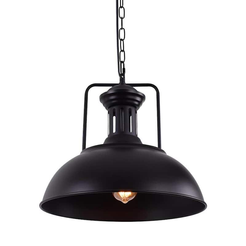 Industrial 1-Light Metal Dome Pendant Light Black Rusty 16in