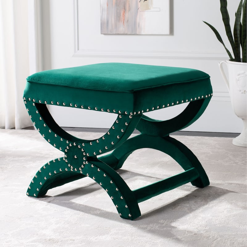 SAFAVIEH Ashanti X-Bench Ottoman - Emerald