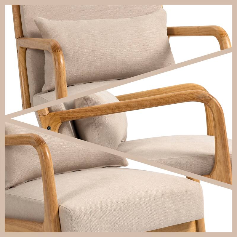 Beige Modern 23.2" Linen Upholstered Accent Chair with Solid Wood Legs and Pillows