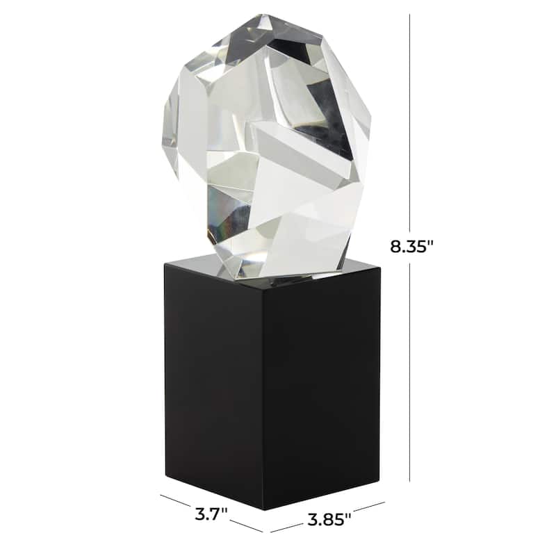 Glass Abstract Cut Stone Inspired Decorative Sculpture with Black Base - Clear - Roche River Decor